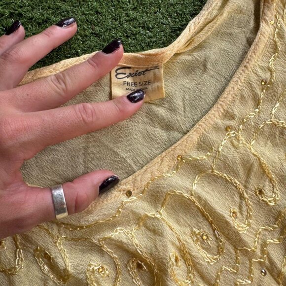 Boho Yellow Embroidered Handkerchief Hem Dress - Picture 2 of 5